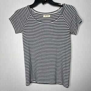 Madewell Blue White Blouse Stripe Pullover Round Neck Short Sleeve Women's Sz S